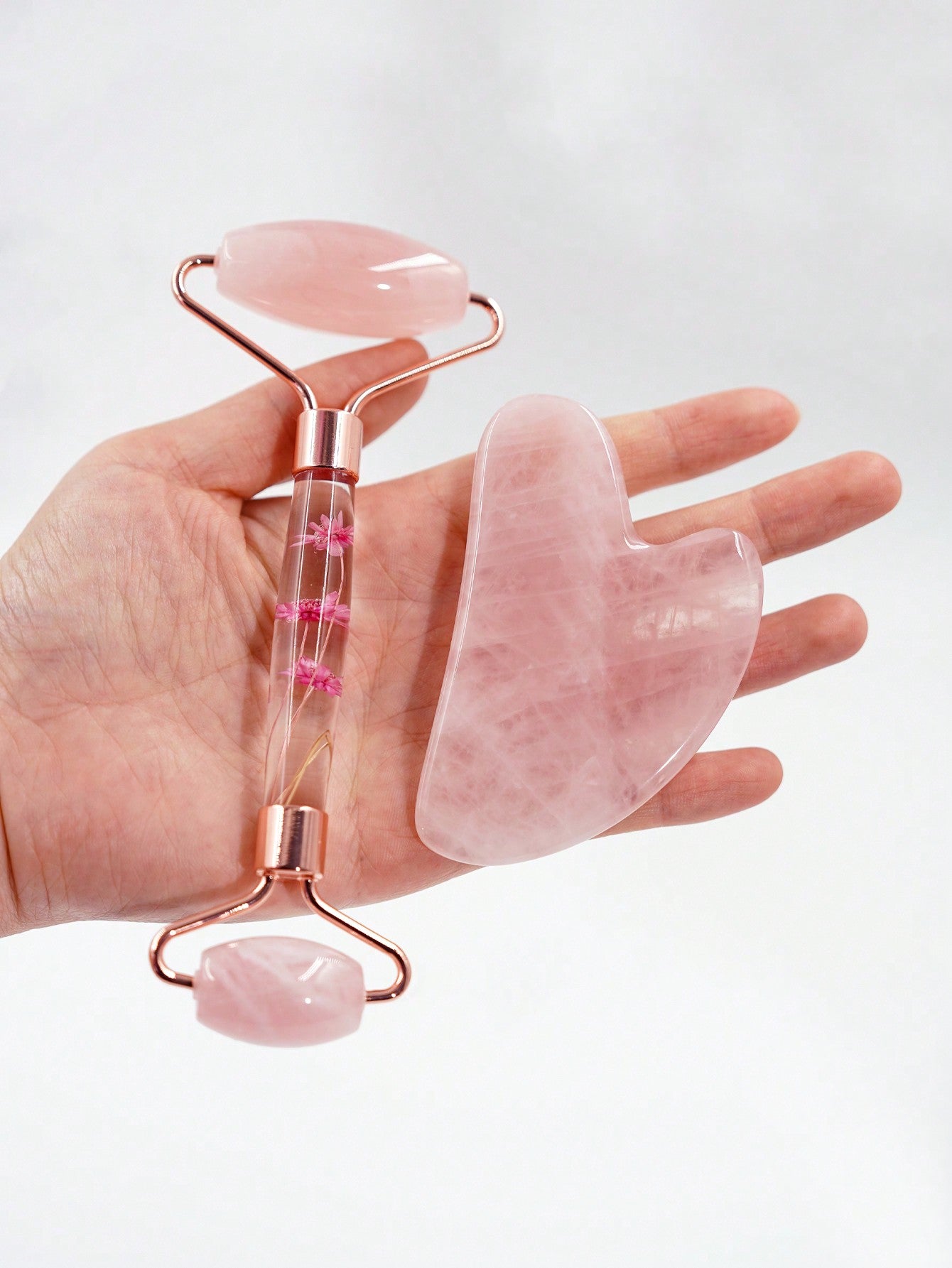 Gua Sha Facial Tool & Jade Roller Set for Skin Care, Reduce Puffiness and Improve Wrinkles, Guasha Tool for Face and Body Treatment, Gua Sha Stone Self Care Gift for Woman Man Facial Care Tools(Pink Crystal)