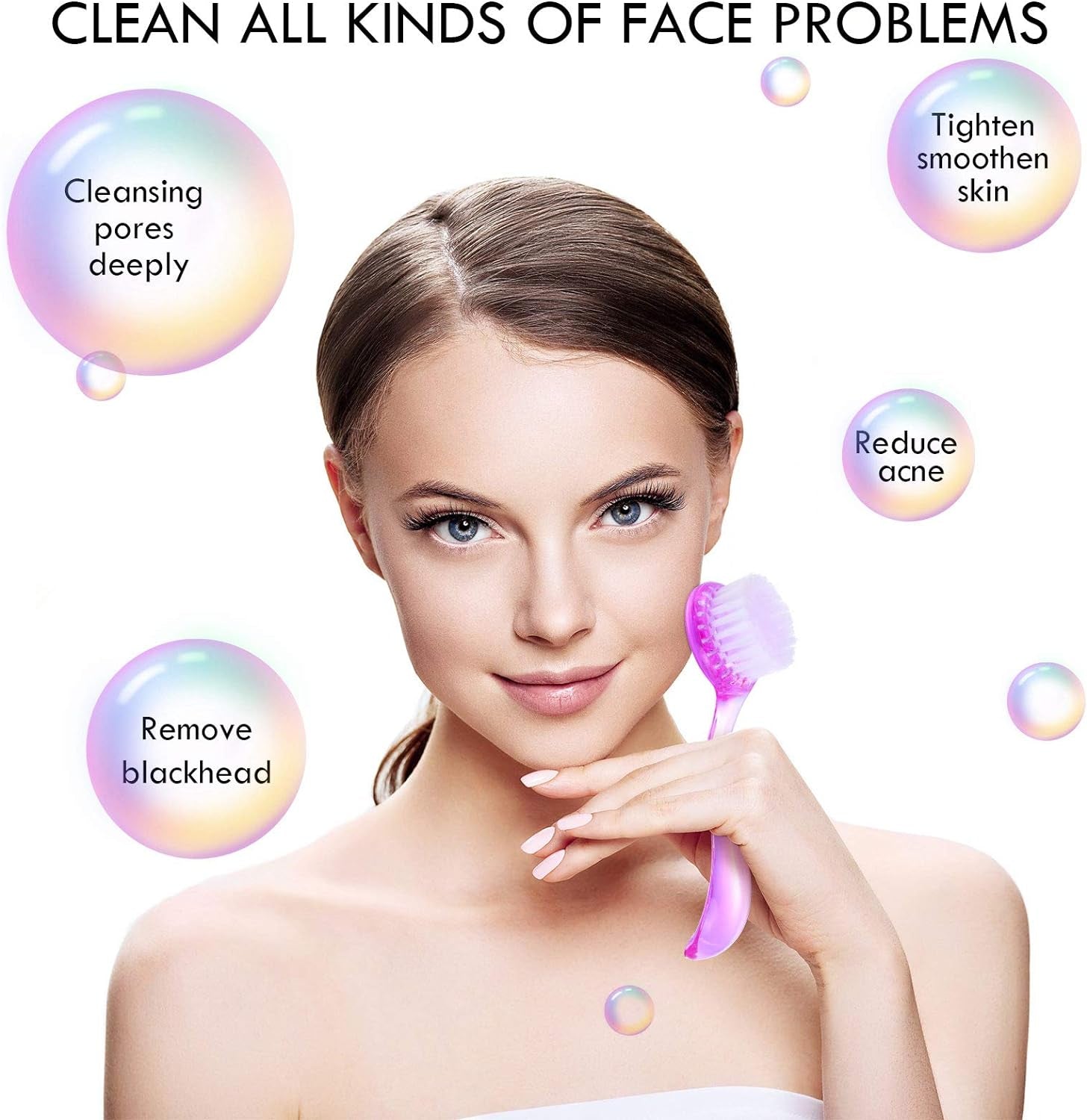 3 Pieces Facial Cleansing Brush Acrylic Handle Face Scrubbers Soft Bristle Exfoliator Cleaner Brush Scrub Exfoliating Facial Brush for Face Care Makeup Skincare Removal (Pink, Purple, Blue)