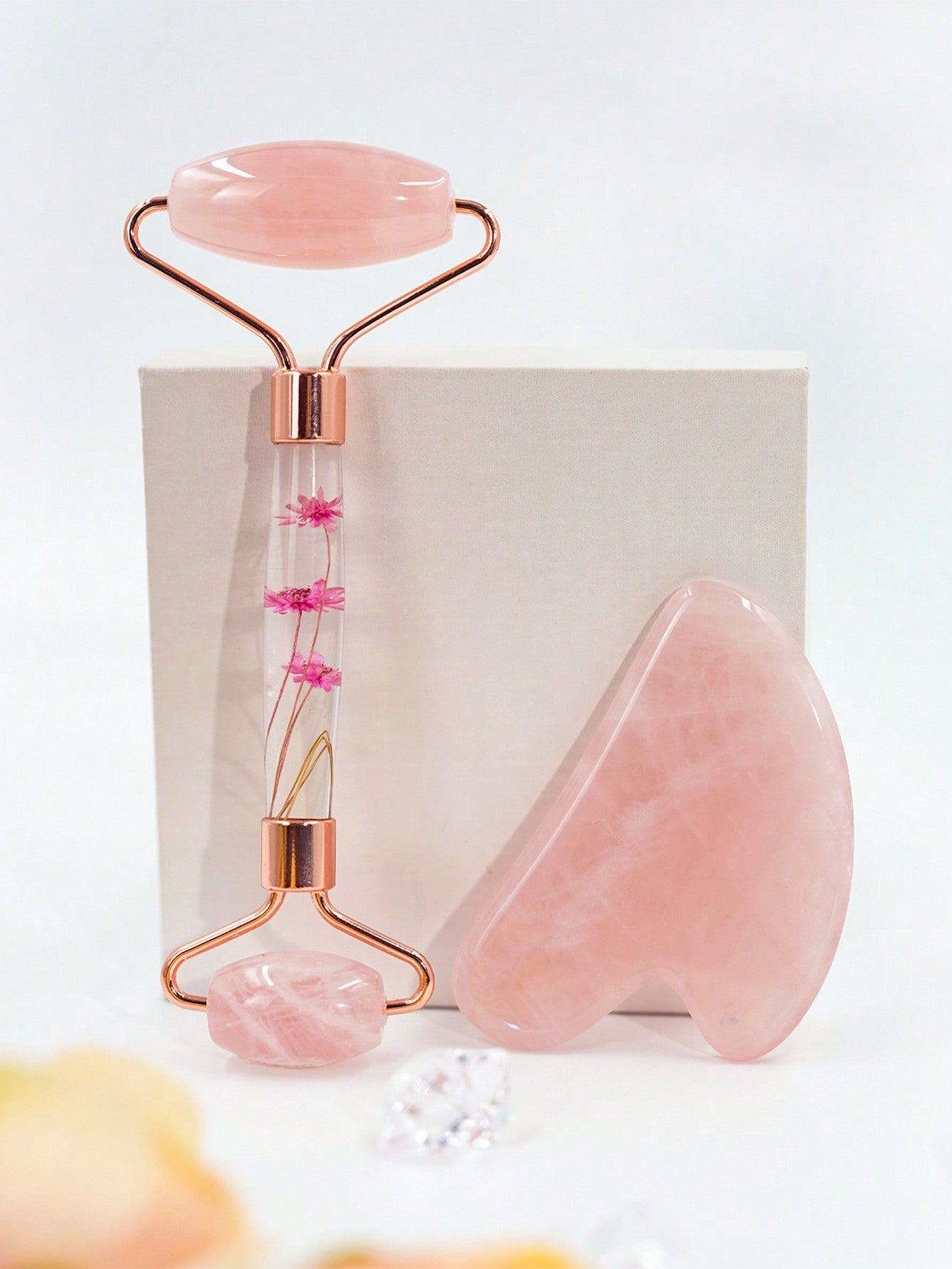 Gua Sha Facial Tool & Jade Roller Set for Skin Care, Reduce Puffiness and Improve Wrinkles, Guasha Tool for Face and Body Treatment, Gua Sha Stone Self Care Gift for Woman Man Facial Care Tools(Pink Crystal)