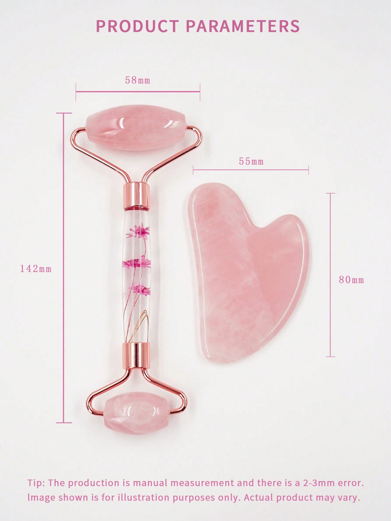 Gua Sha Facial Tool & Jade Roller Set for Skin Care, Reduce Puffiness and Improve Wrinkles, Guasha Tool for Face and Body Treatment, Gua Sha Stone Self Care Gift for Woman Man Facial Care Tools(Pink Crystal)