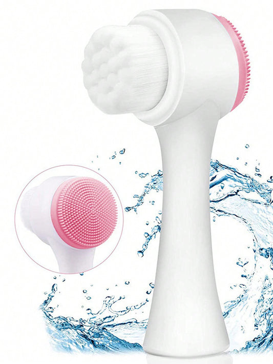 2 in 1 Face Cleansing Brush, 1Pc Facial Cleansing Exfoliating Brush with Ultra Fine Soft Pore Deep Cleansing Silicone Double Side Face Wash Scrub Brush for Massaging, Skincare Makeup Removal